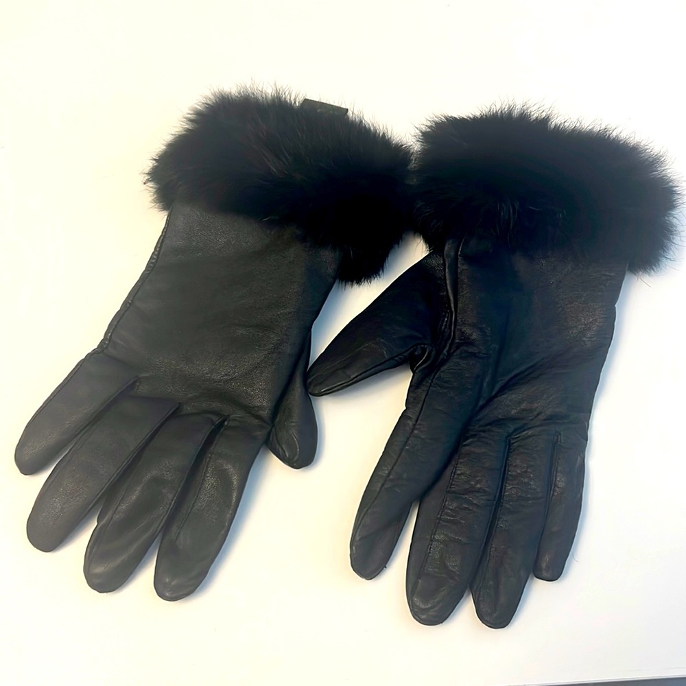 Black Leather Fur Gloves